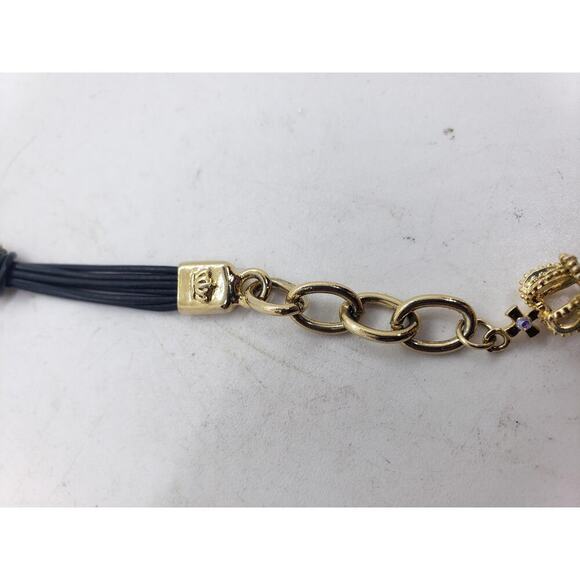 VTG Juicy Couture Rhinestone Heart Bracelet Black Cord Adjustable Crown Charm - Picture 5 of 16